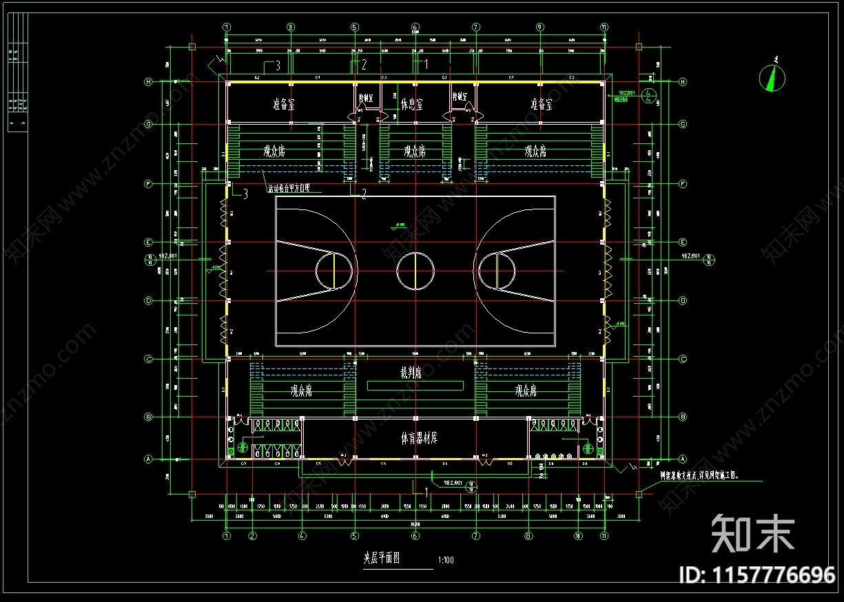 大学中学体育馆建筑cad施工图下载【ID:1157776696】