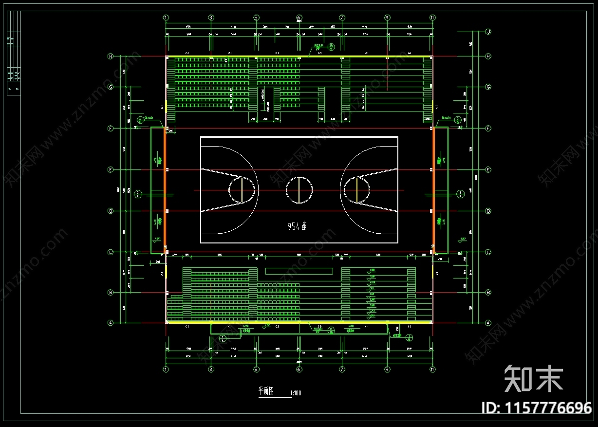 大学中学体育馆建筑cad施工图下载【ID:1157776696】