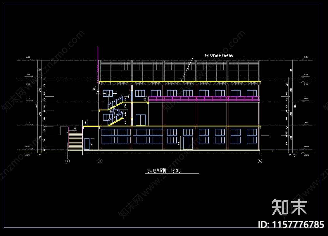 学校体育馆3层建筑cad施工图下载【ID:1157776785】