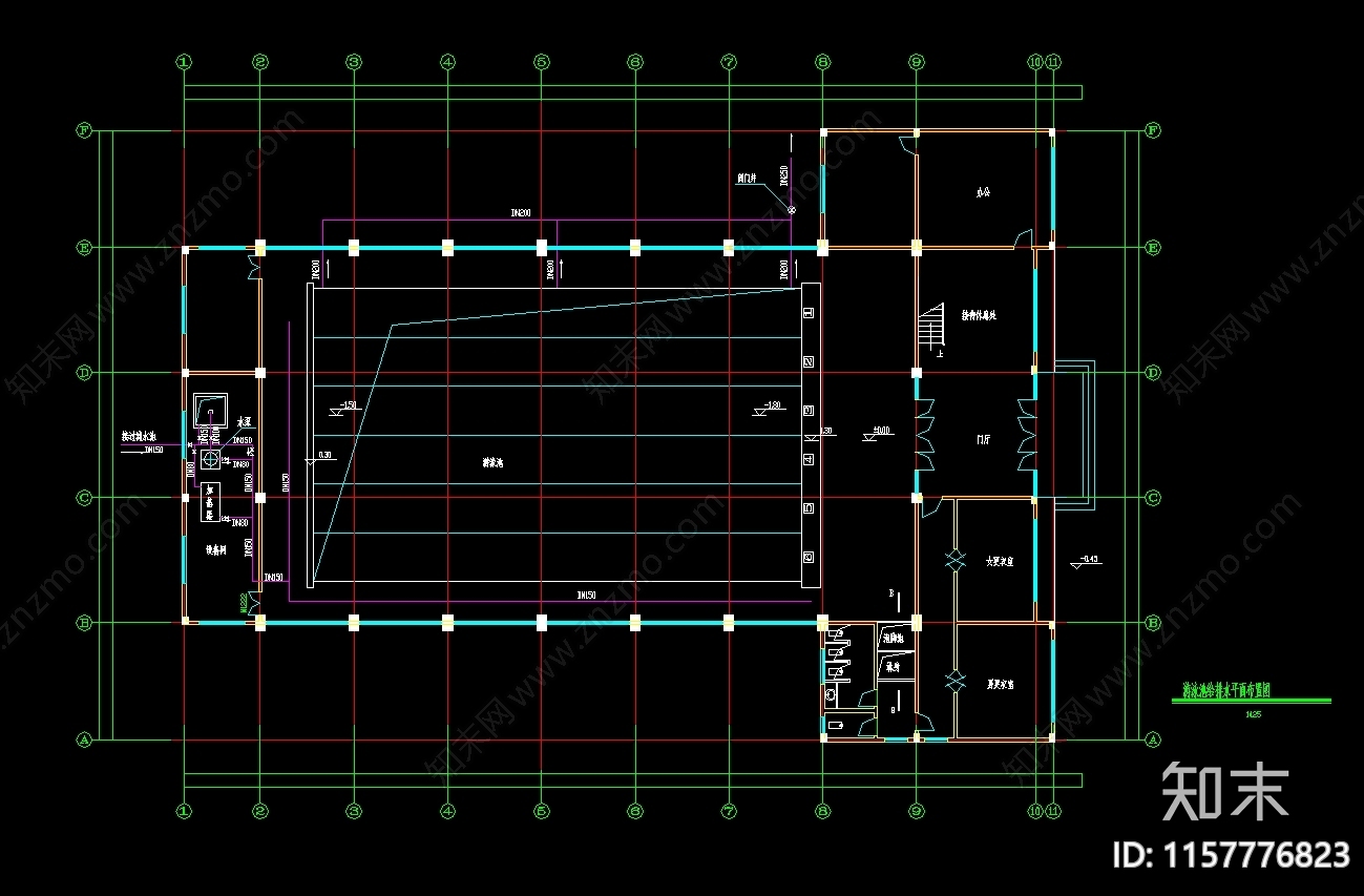 俱乐部健身房2层游泳馆建筑图纸施工图下载【ID:1157776823】