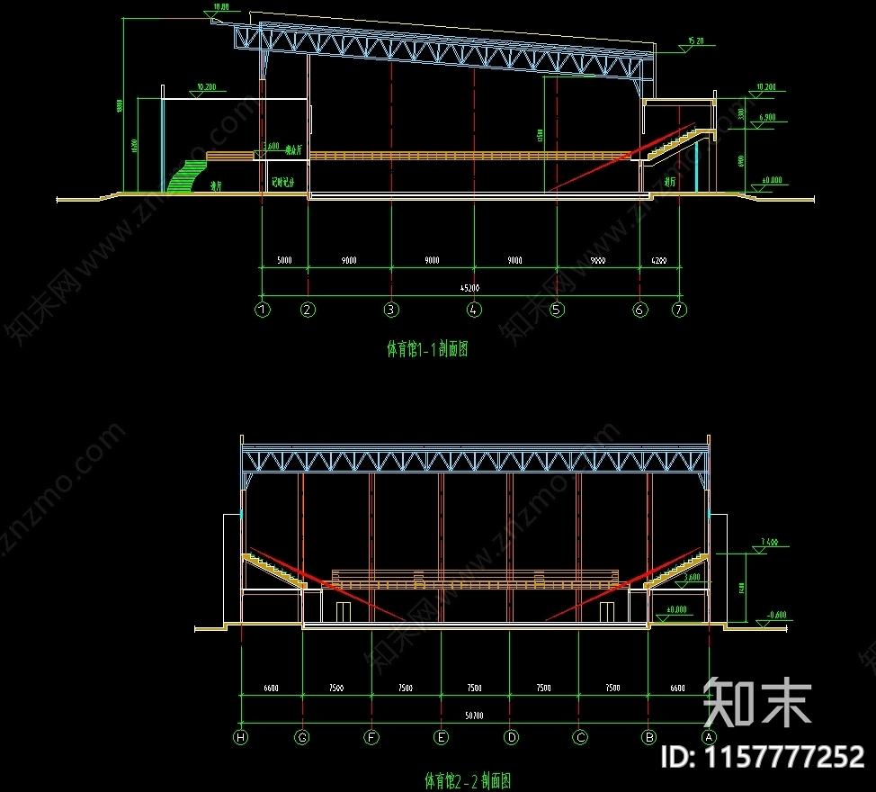 4500平米2层学校体育馆建筑扩初设计图cad施工图下载【ID:1157777252】