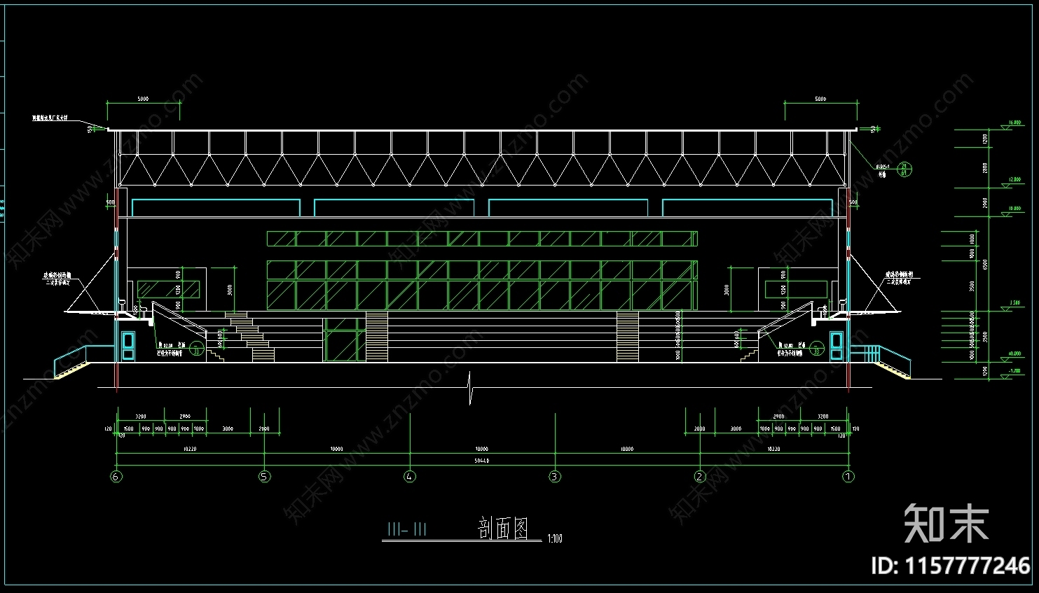 3000平米市体育馆建筑图纸cad施工图下载【ID:1157777246】