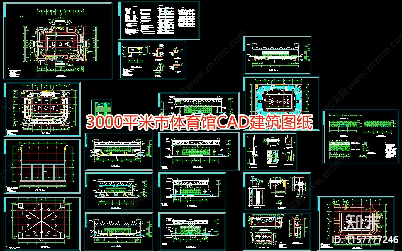 3000平米市体育馆建筑图纸cad施工图下载【ID:1157777246】