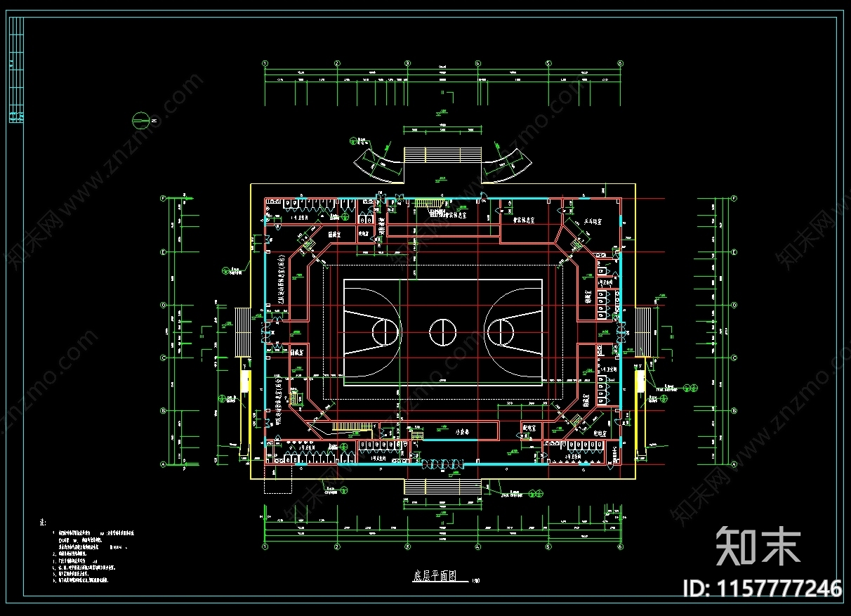 3000平米市体育馆建筑图纸cad施工图下载【ID:1157777246】