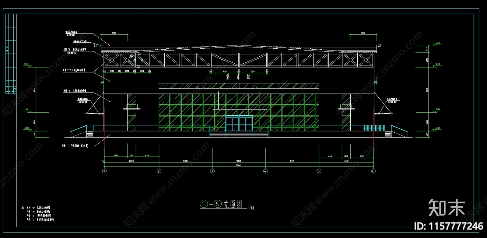 3000平米市体育馆建筑图纸cad施工图下载【ID:1157777246】