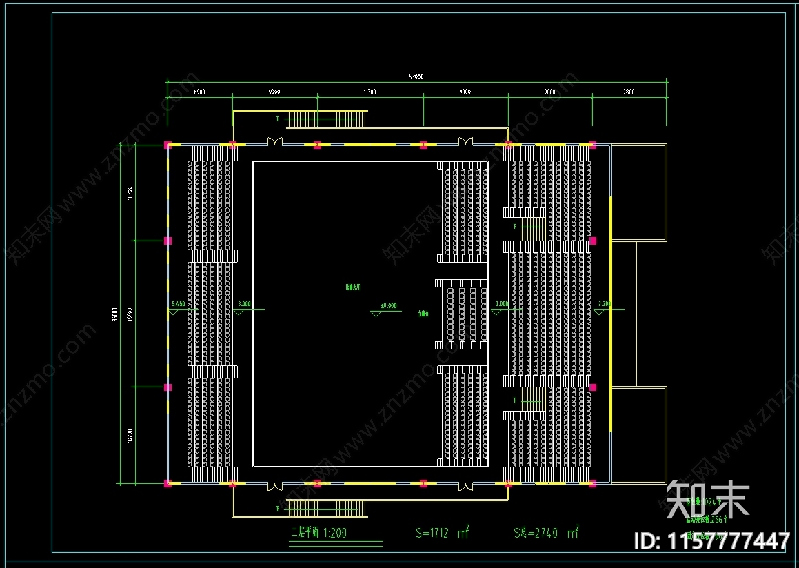 2740平米中学文体馆建筑方案设计图cad施工图下载【ID:1157777447】