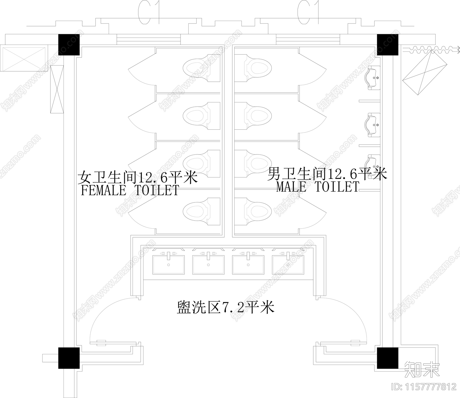 公共卫生间平面布置图30套施工图下载【ID:1157777812】