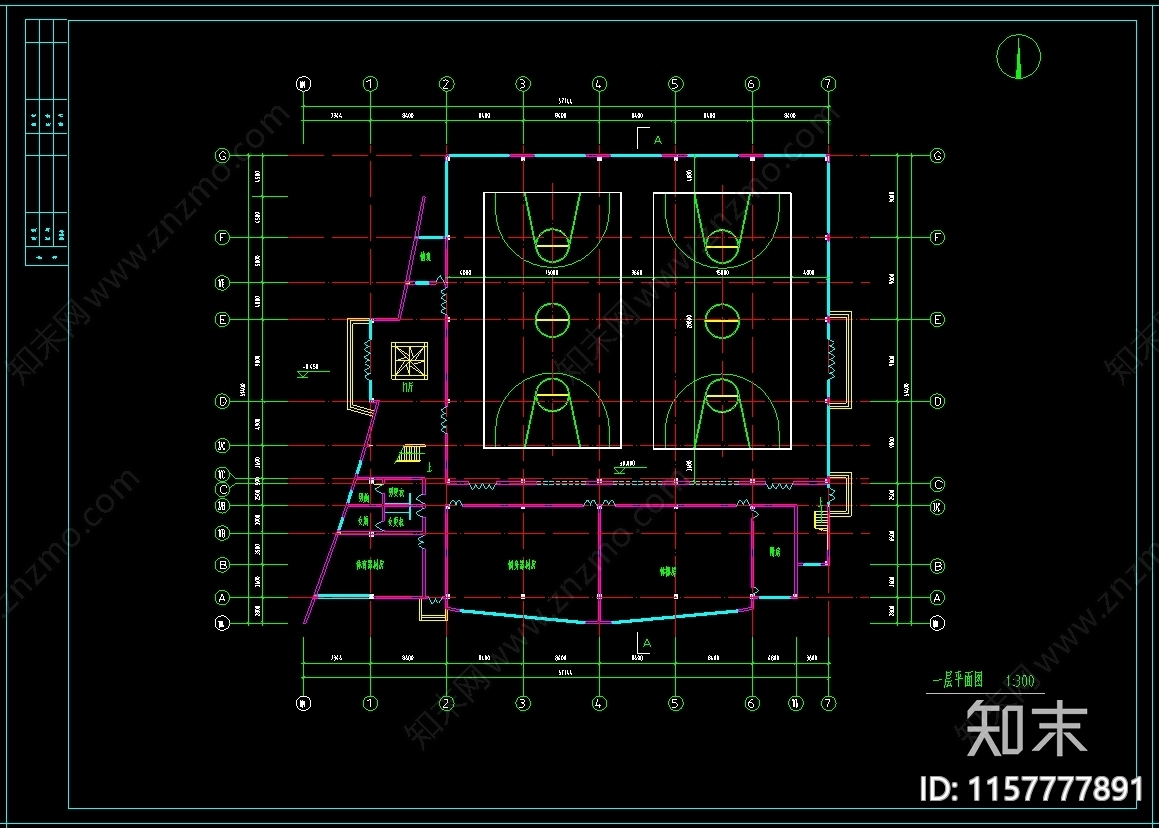 学校体育馆建筑方案设计图cad施工图下载【ID:1157777891】