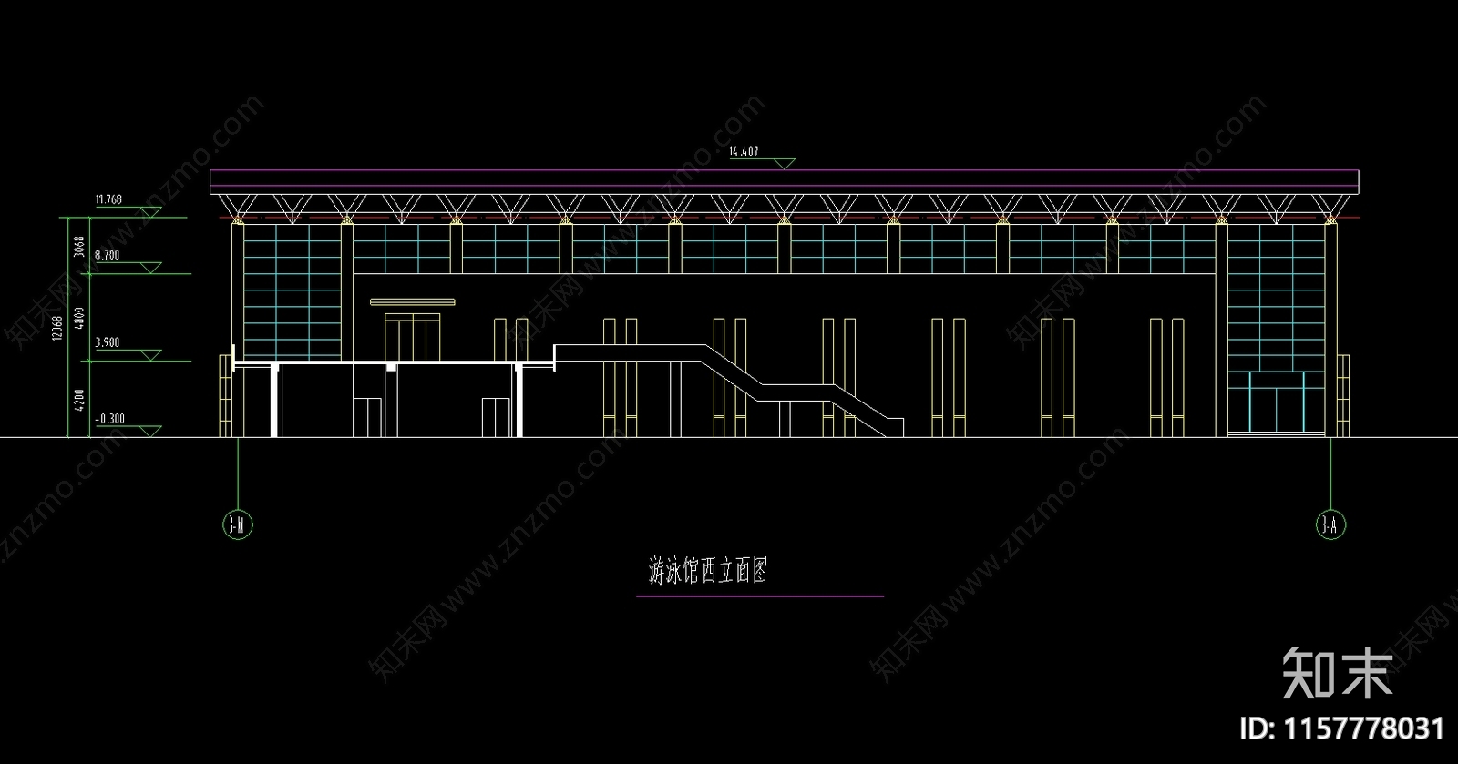 3820平米游泳馆建筑设计图施工图下载【ID:1157778031】