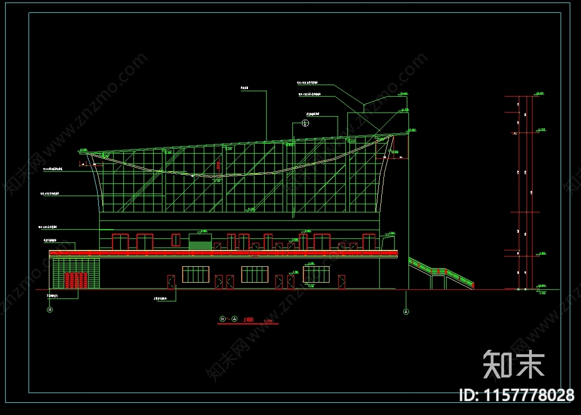 5200平米体艺馆建筑图纸cad施工图下载【ID:1157778028】