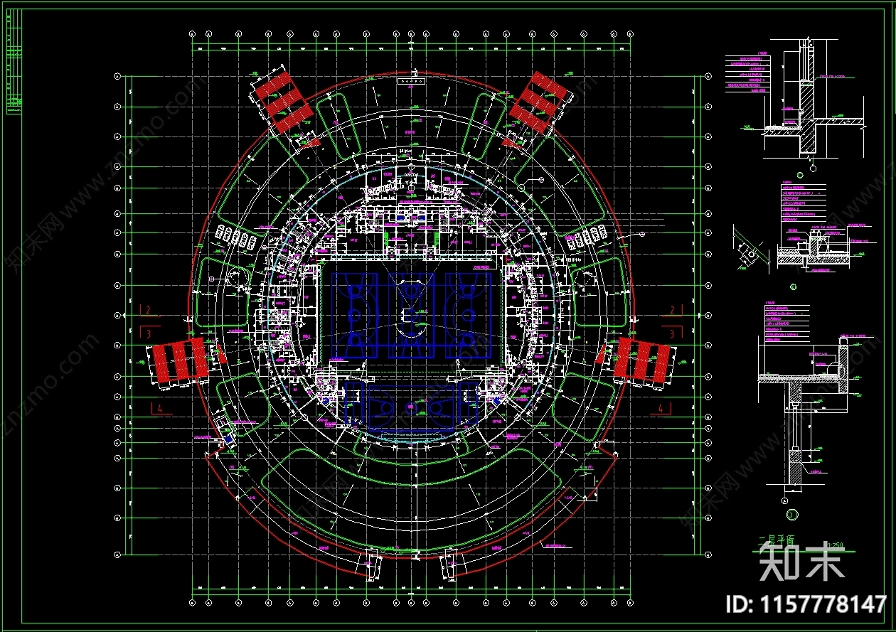 4层体育馆建筑图纸cad施工图下载【ID:1157778147】