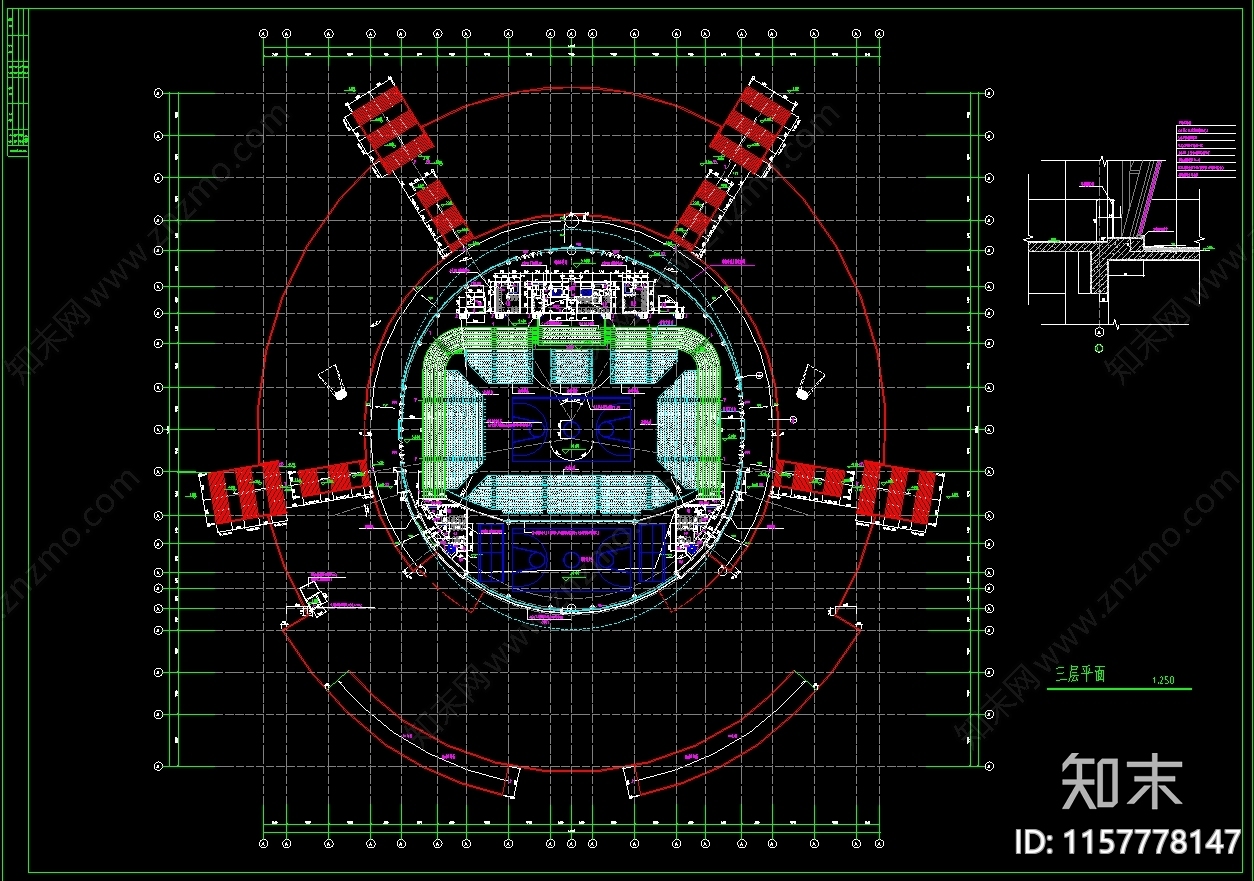 4层体育馆建筑图纸cad施工图下载【ID:1157778147】
