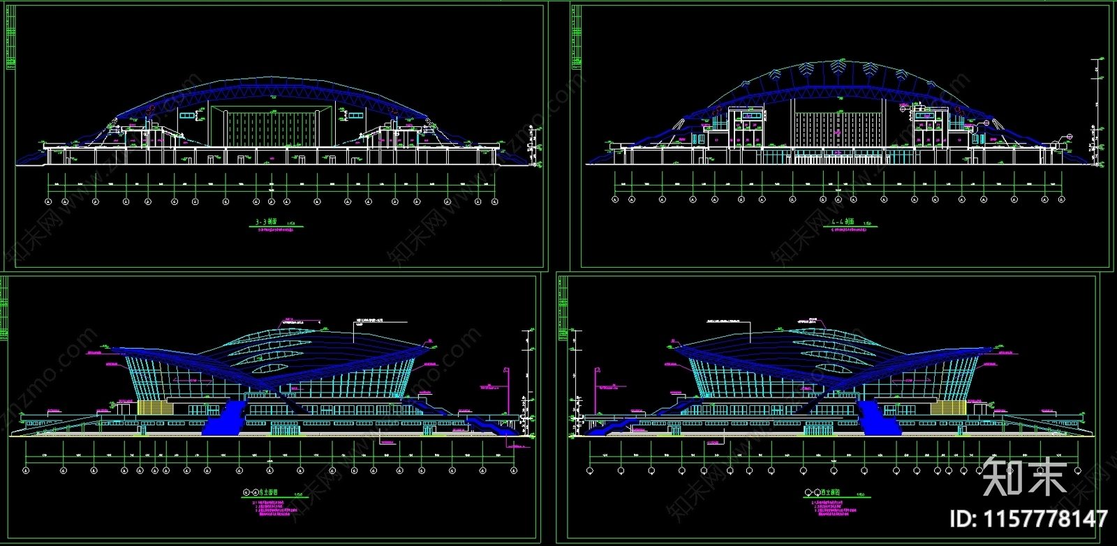 4层体育馆建筑图纸cad施工图下载【ID:1157778147】