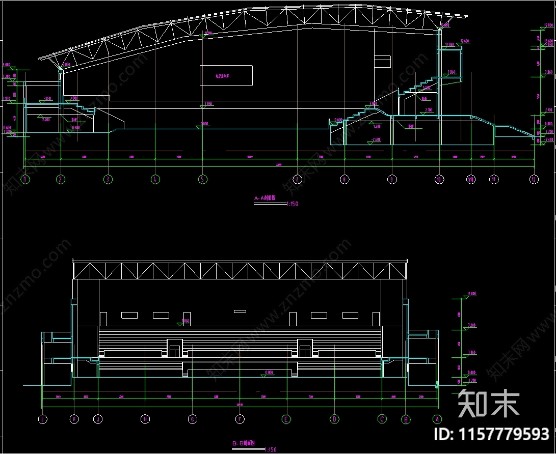5780平米体育建筑图纸cad施工图下载【ID:1157779593】