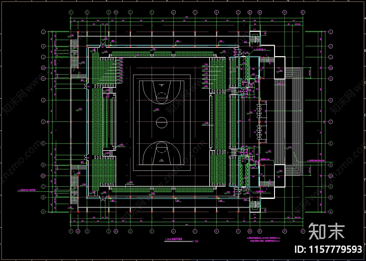 5780平米体育建筑图纸cad施工图下载【ID:1157779593】