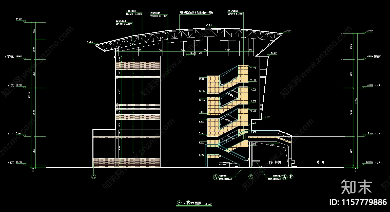 5130平米框架结构校园体育馆建cad施工图下载【ID:1157779886】