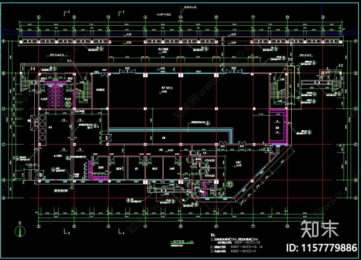 5130平米框架结构校园体育馆建cad施工图下载【ID:1157779886】