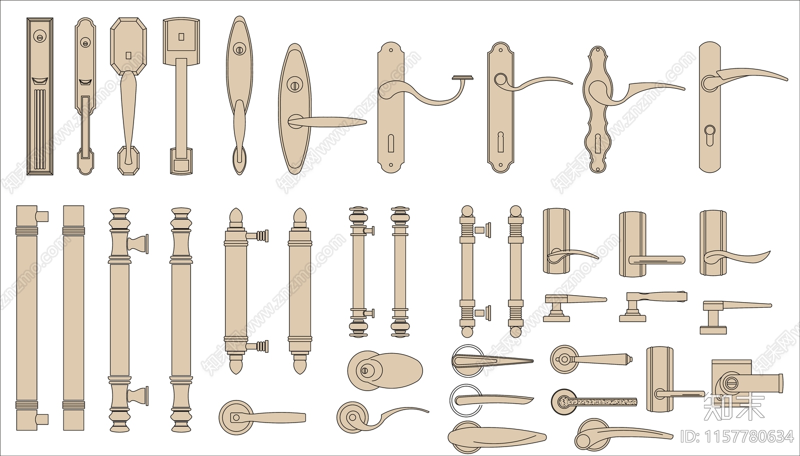 多种成品门把手施工图下载【ID:1157780634】