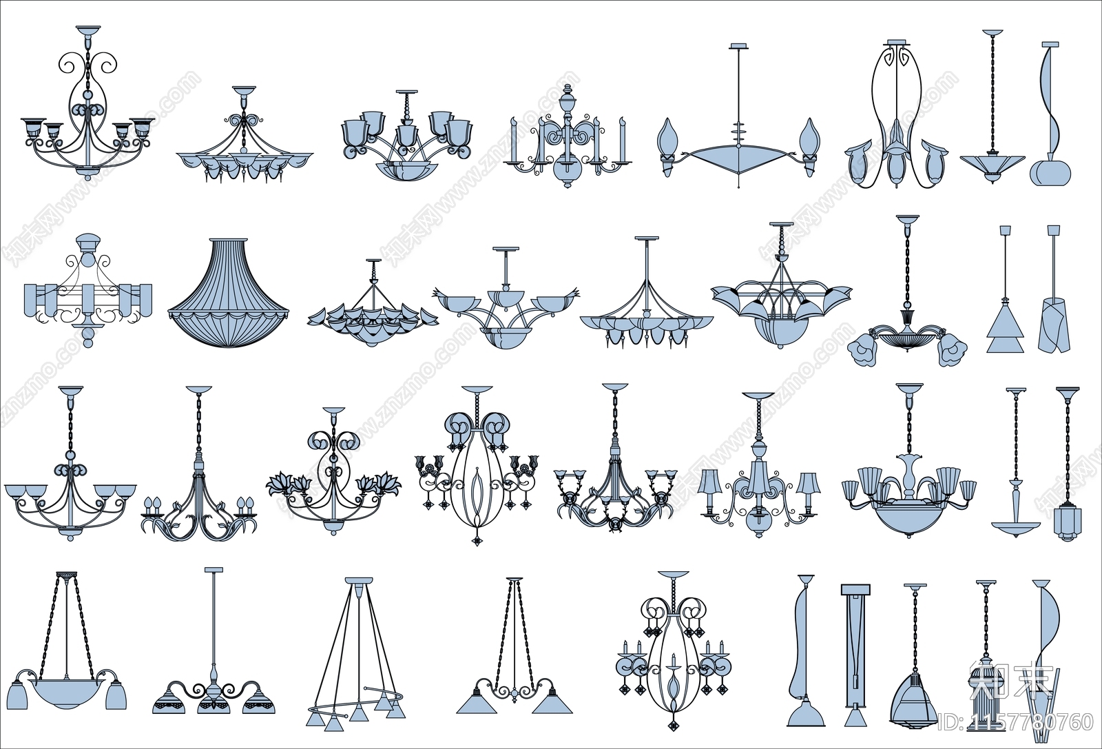 精品吊灯图库施工图下载【ID:1157780760】
