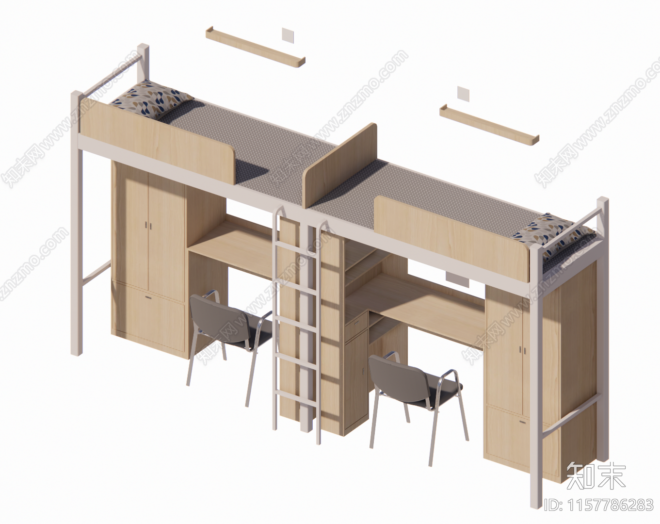 现代宿舍上铺下桌SU模型下载【ID:1157786283】