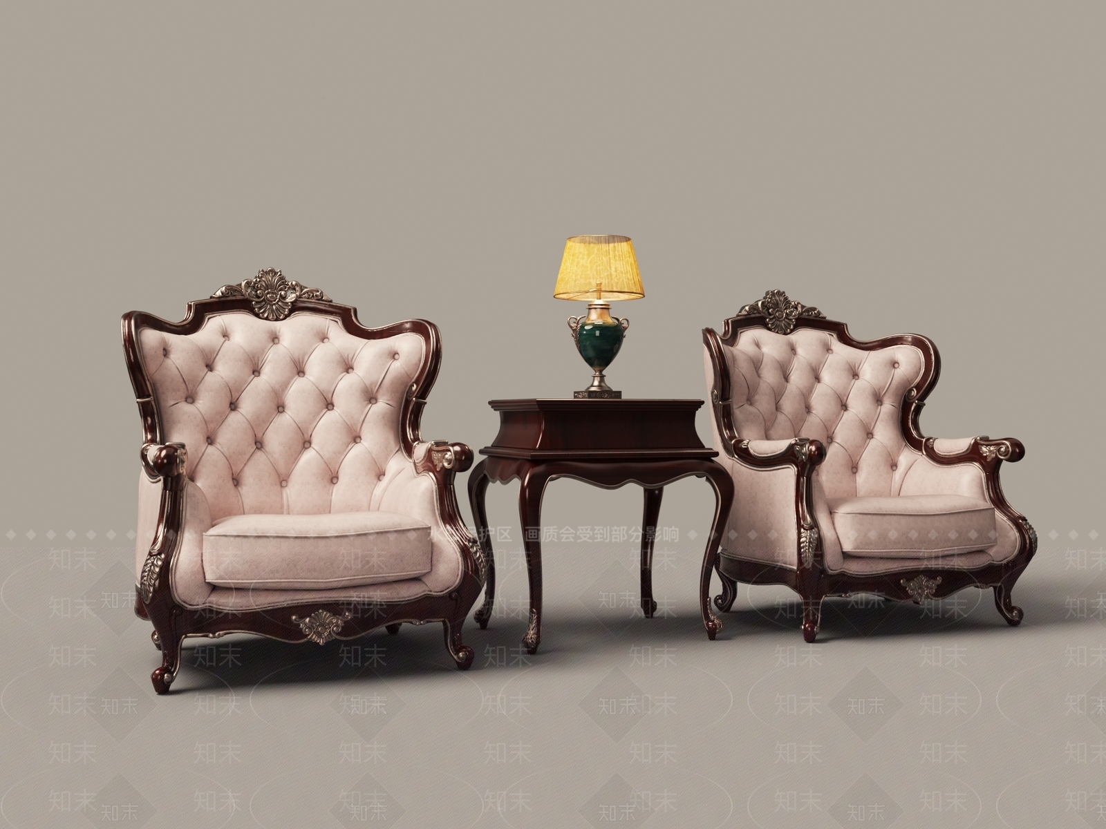 欧式古典雕花单人沙发茶几组合3D模型下载【ID:1157787002】