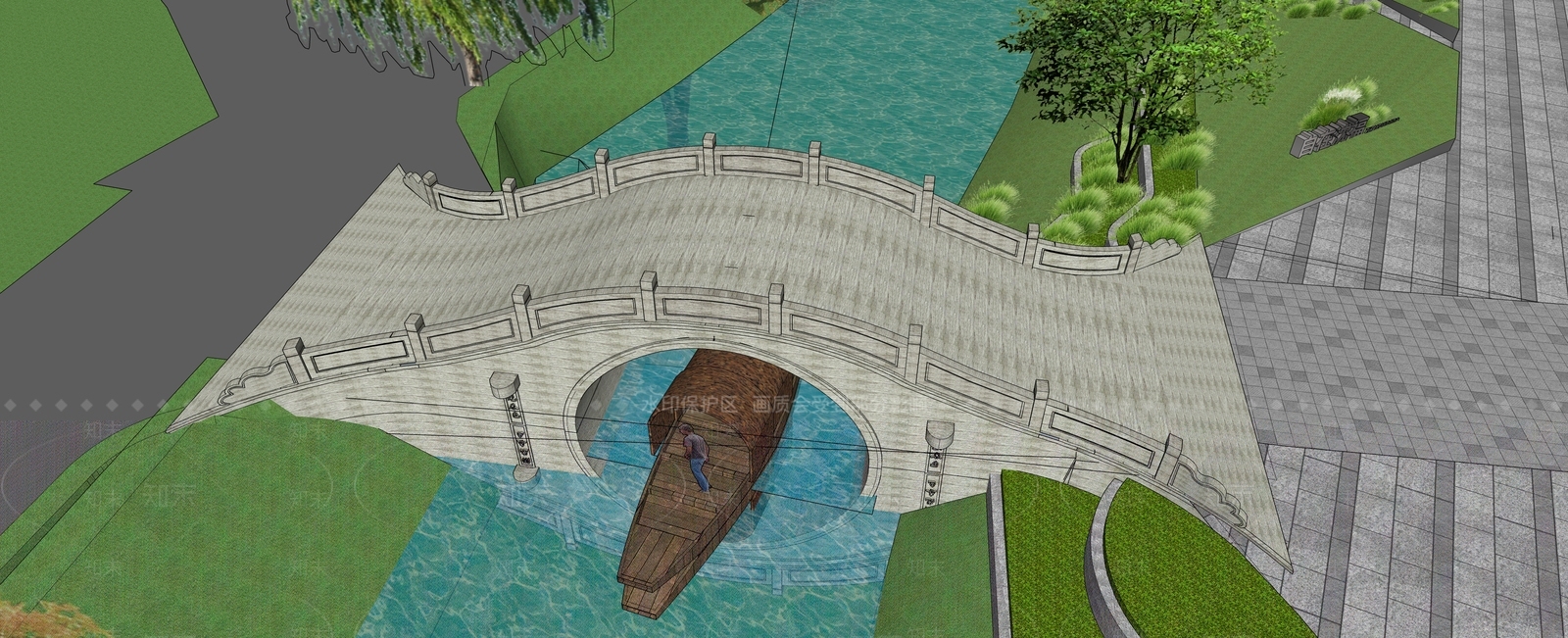 中式古代景观桥SU模型下载【ID:1157787870】