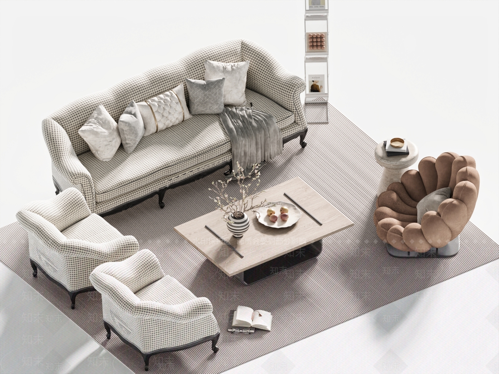 简欧沙发茶几组合3D模型下载【ID:1157789743】