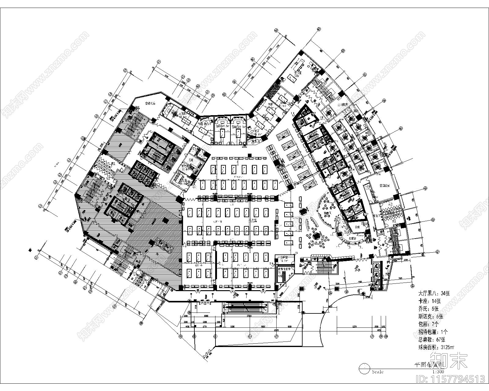 某3000平米大型台球cad施工图下载【ID:1157794513】