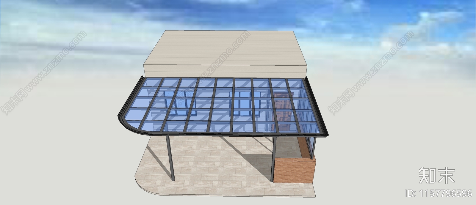 现代别墅钢结构雨棚阳光房SU模型下载【ID:1157796596】