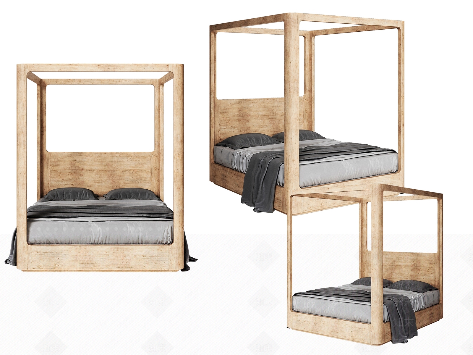 北欧简约卧室双人床3D模型下载【ID:1157797238】