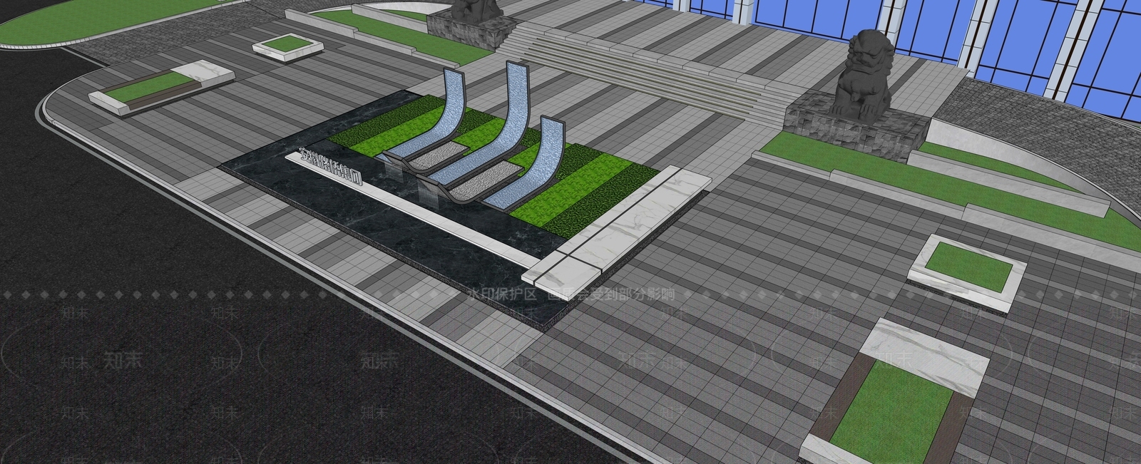 现代企业大门扬帆起航水景雕塑SU模型下载【ID:1157798216】