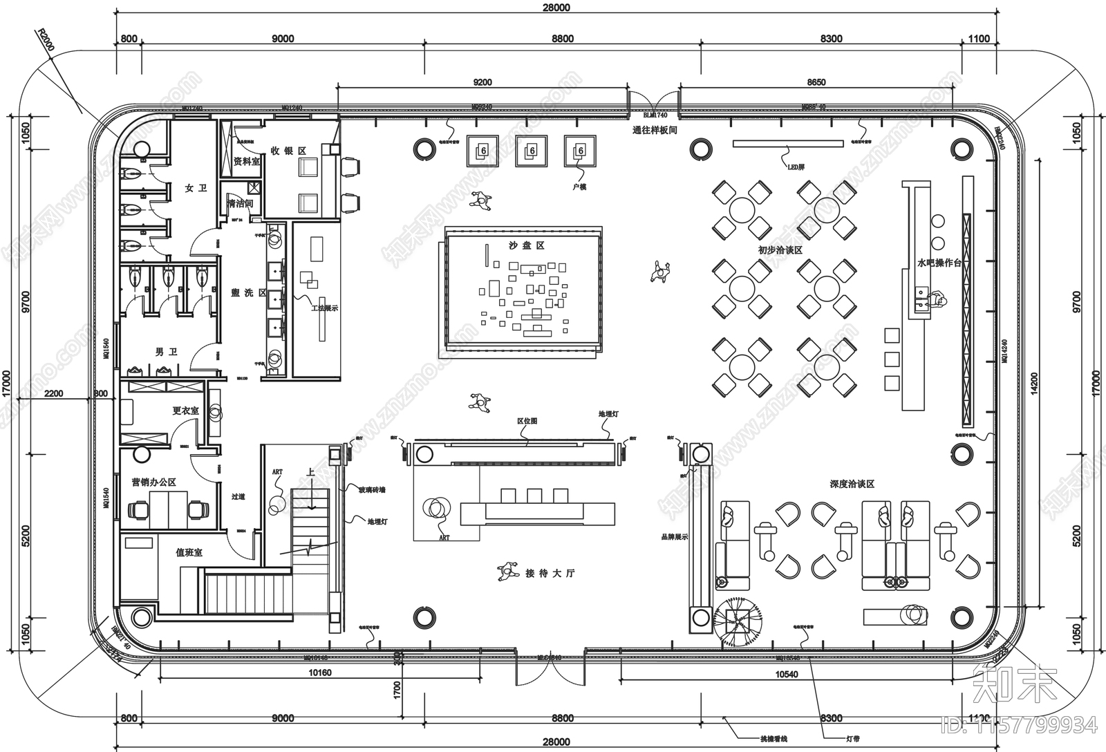 500m²现代风格山西售楼部施工图下载【ID:1157799934】