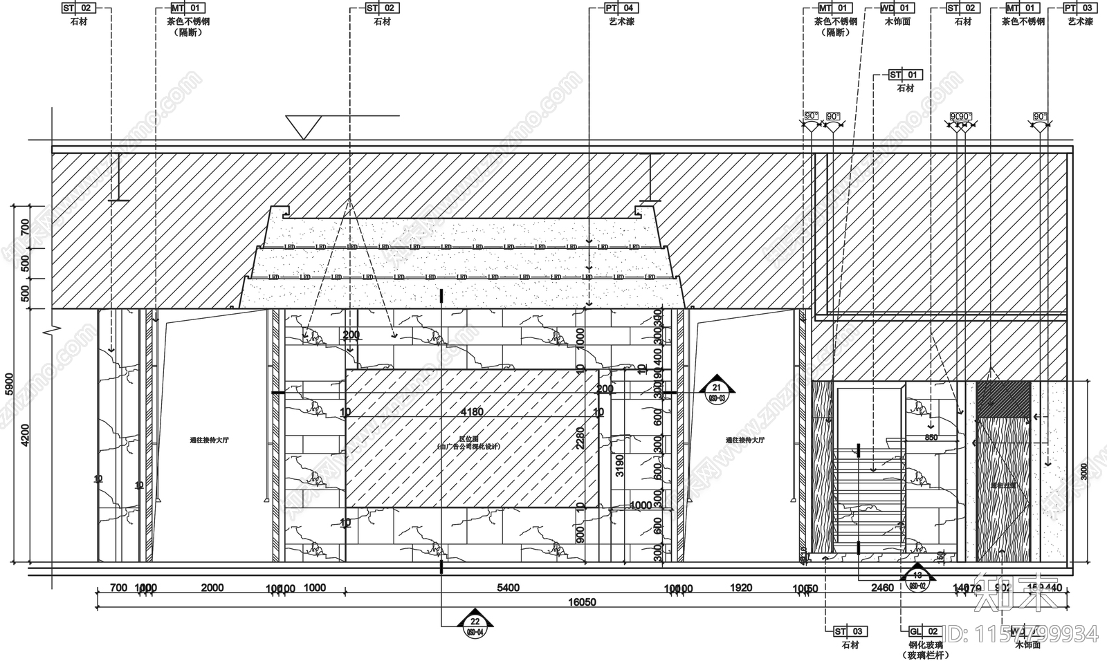 500m²现代风格山西售楼部施工图下载【ID:1157799934】