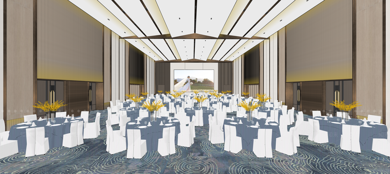 现代宴会厅SU模型下载【ID:1157801775】