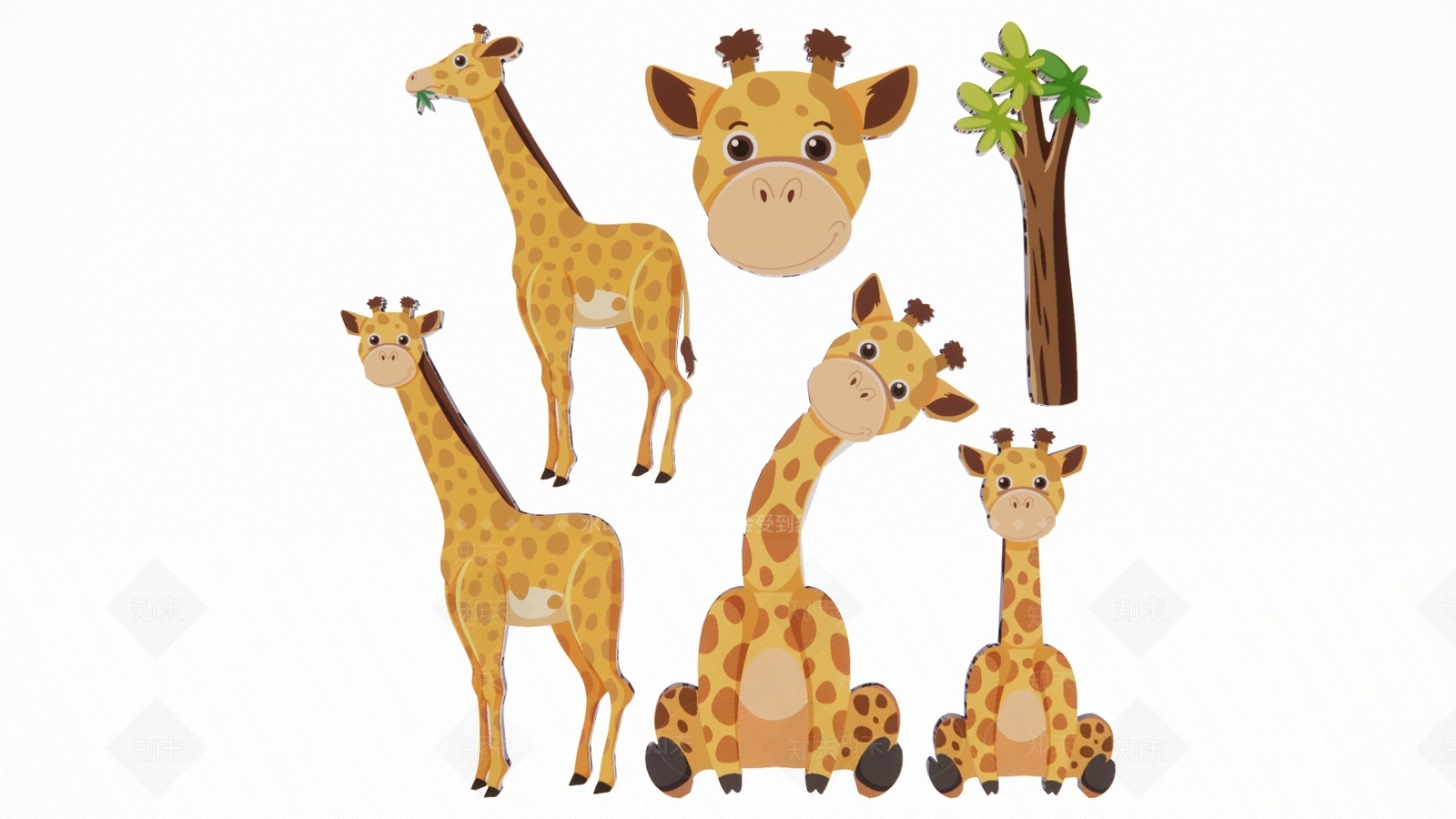 2D现代长颈鹿可爱头像剪影3D模型下载【ID:1157804500】