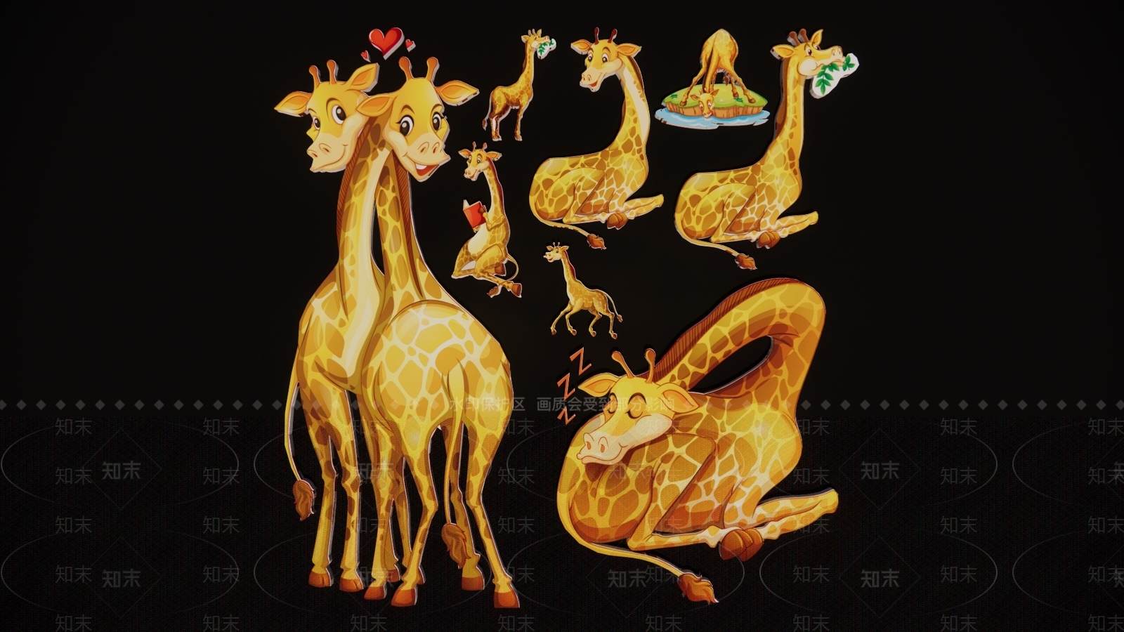 2D现代长颈鹿可爱头像剪影3D模型下载【ID:1157804688】