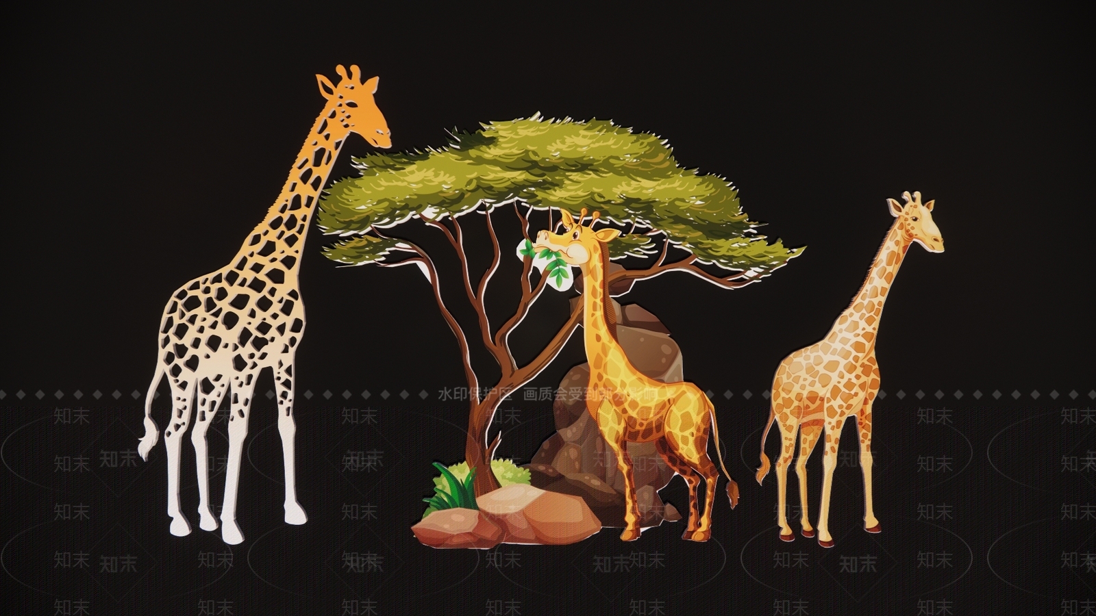 2D现代长颈鹿可爱头像剪影3D模型下载【ID:1157805030】