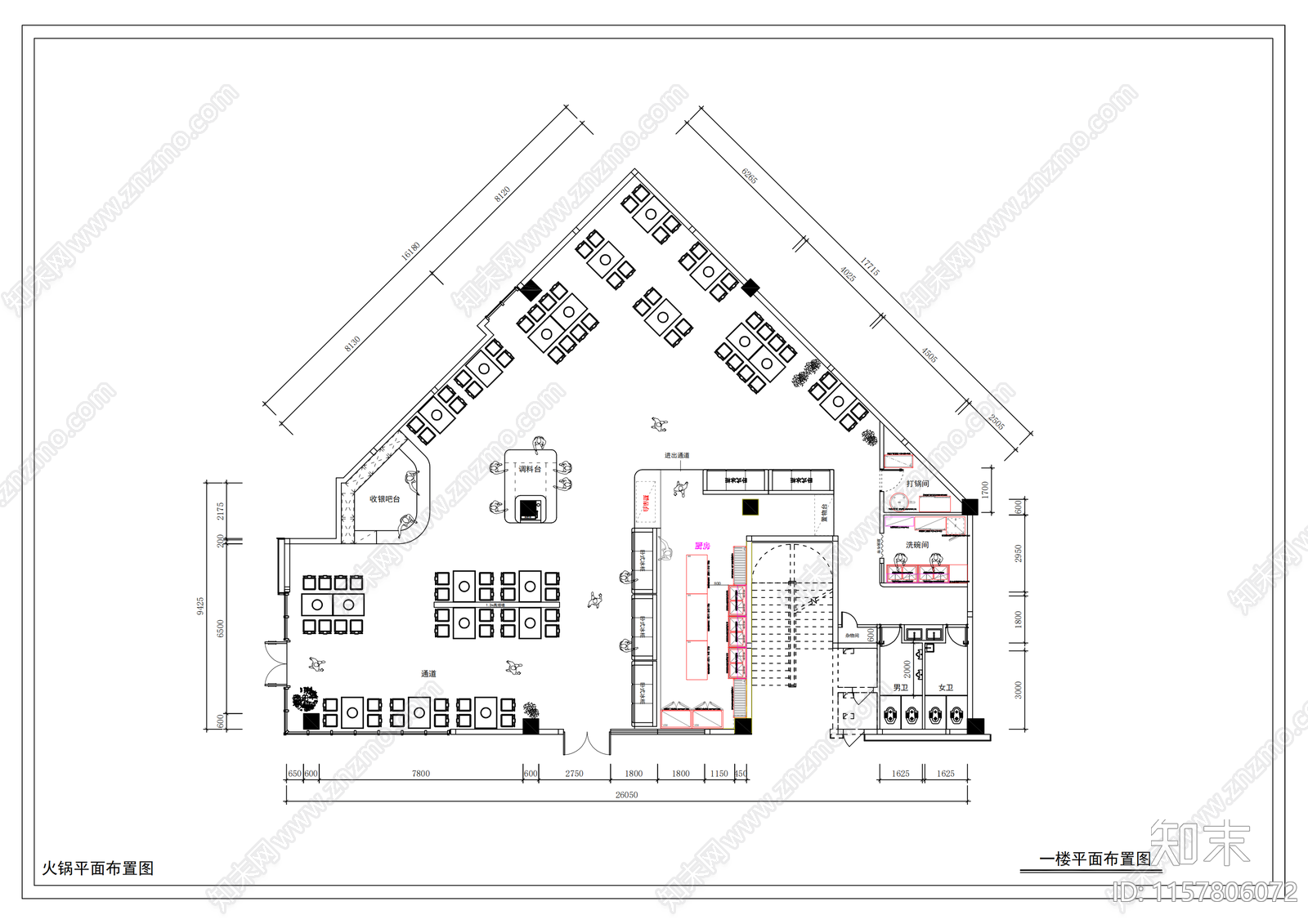 350平火锅店装修cad施工图下载【ID:1157806072】