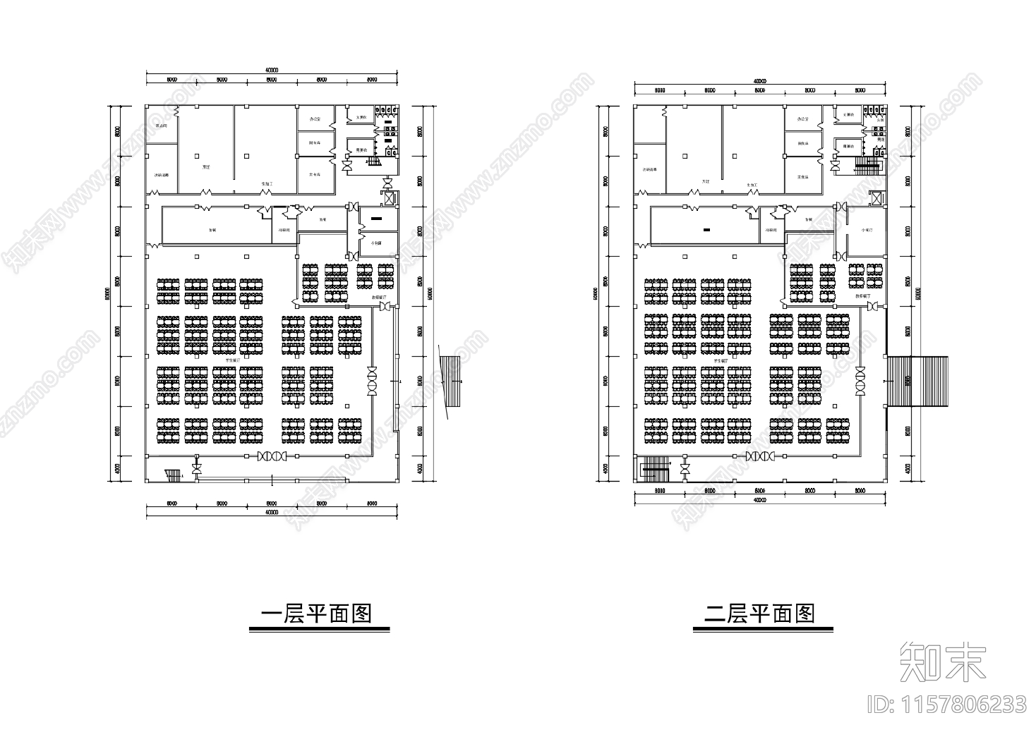 学校二层食堂平面图cad施工图下载【ID:1157806233】