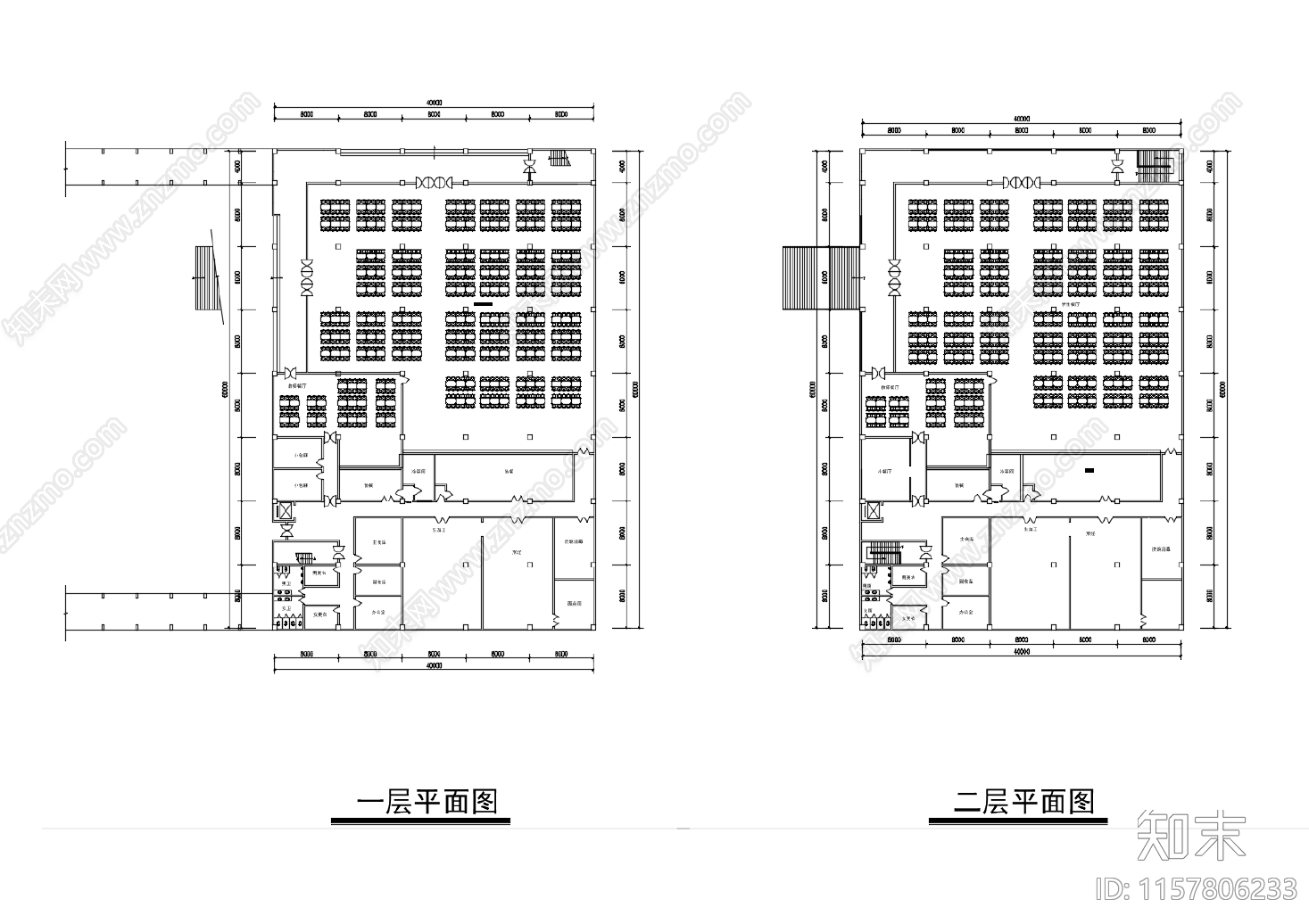 学校二层食堂平面图cad施工图下载【ID:1157806233】