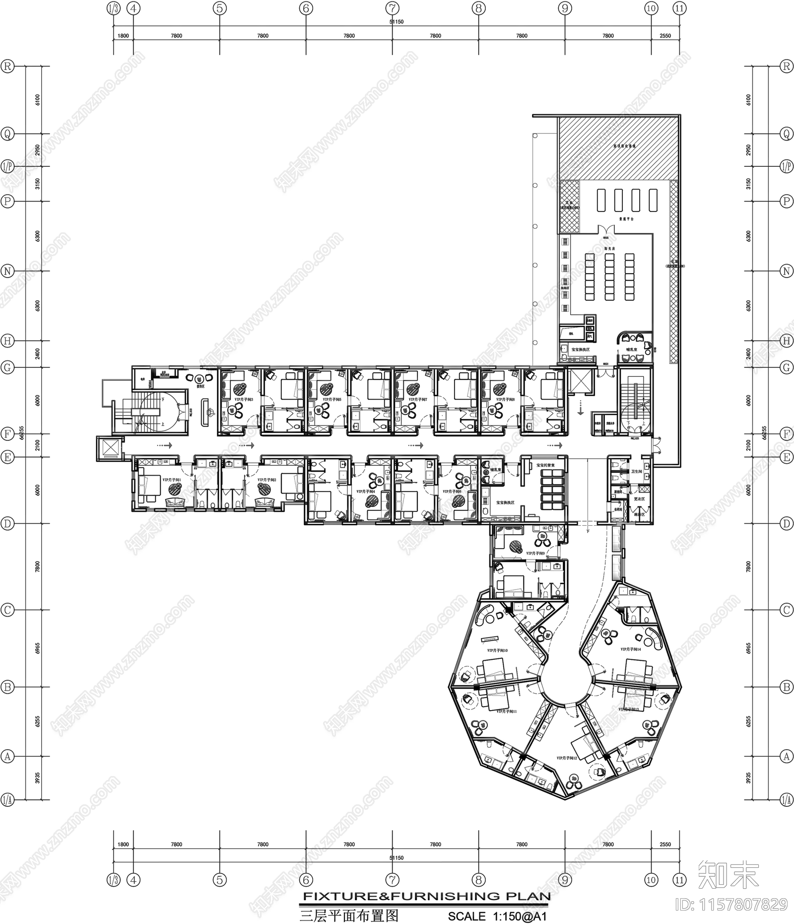 6200m²盈之康月子中心平面布置图cad施工图下载【ID:1157807829】
