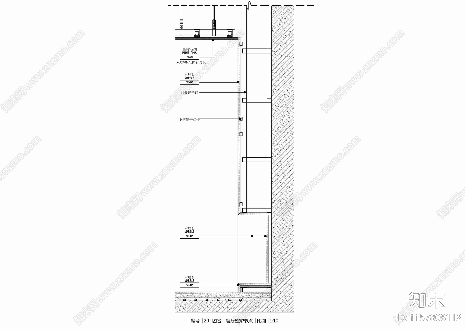 嵌入式壁炉背景造型墙施工详图cad施工图下载【ID:1157808112】