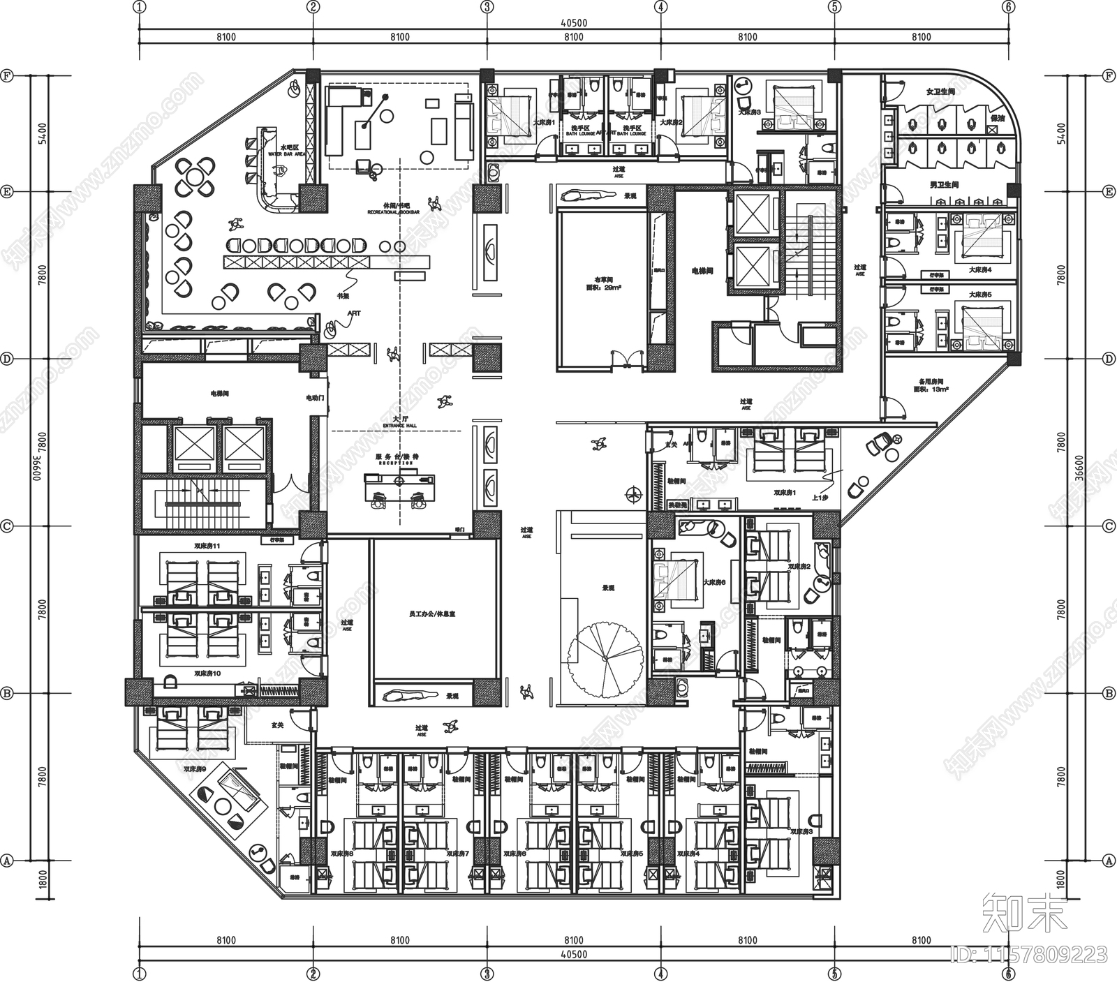重庆写字楼酒店民宿平面布置图施工图下载【ID:1157809223】