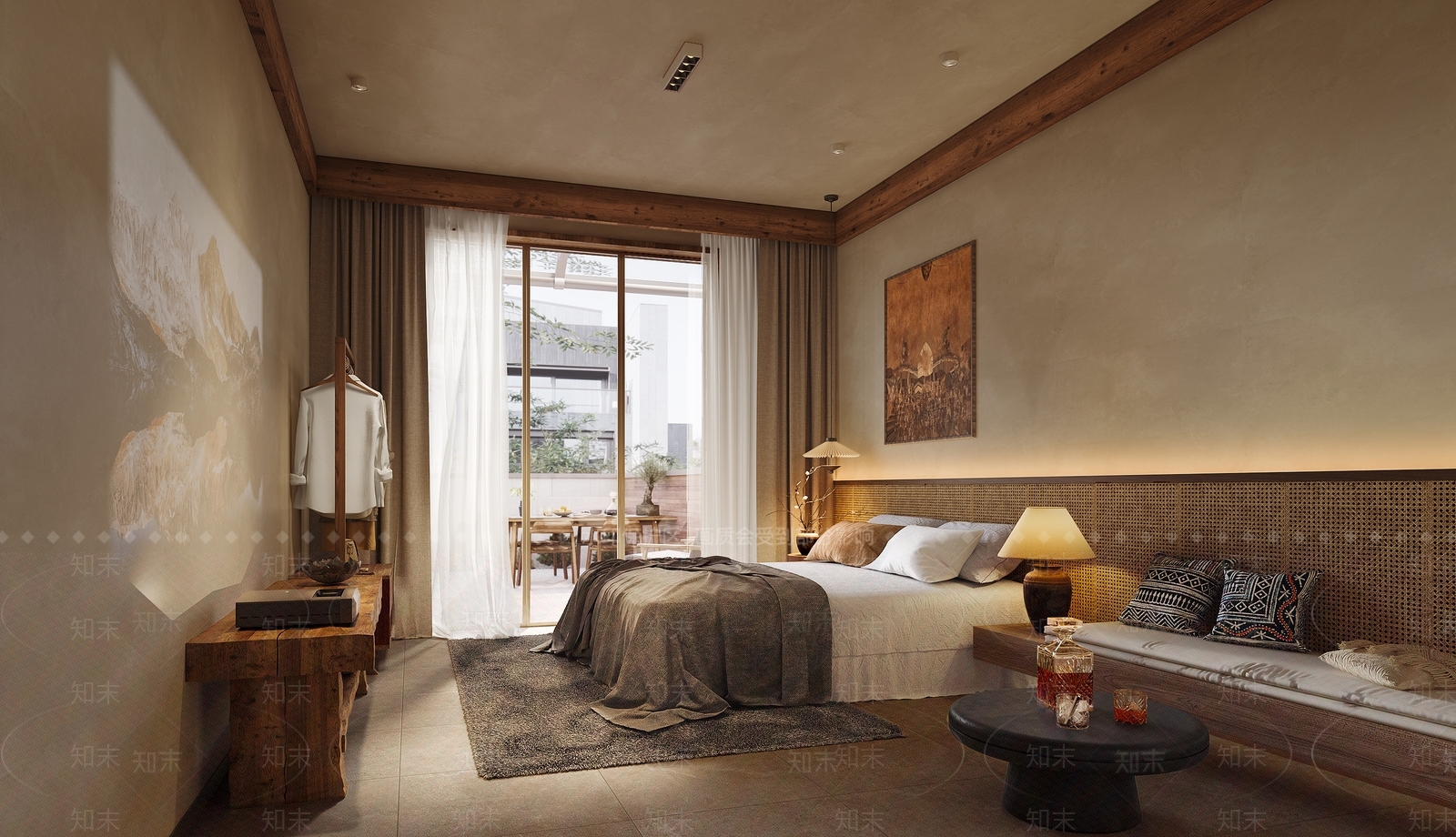 现代酒店民宿抱枕投影床品挂画茶几吊灯台灯地毯3D模型下载【ID:1157813631】