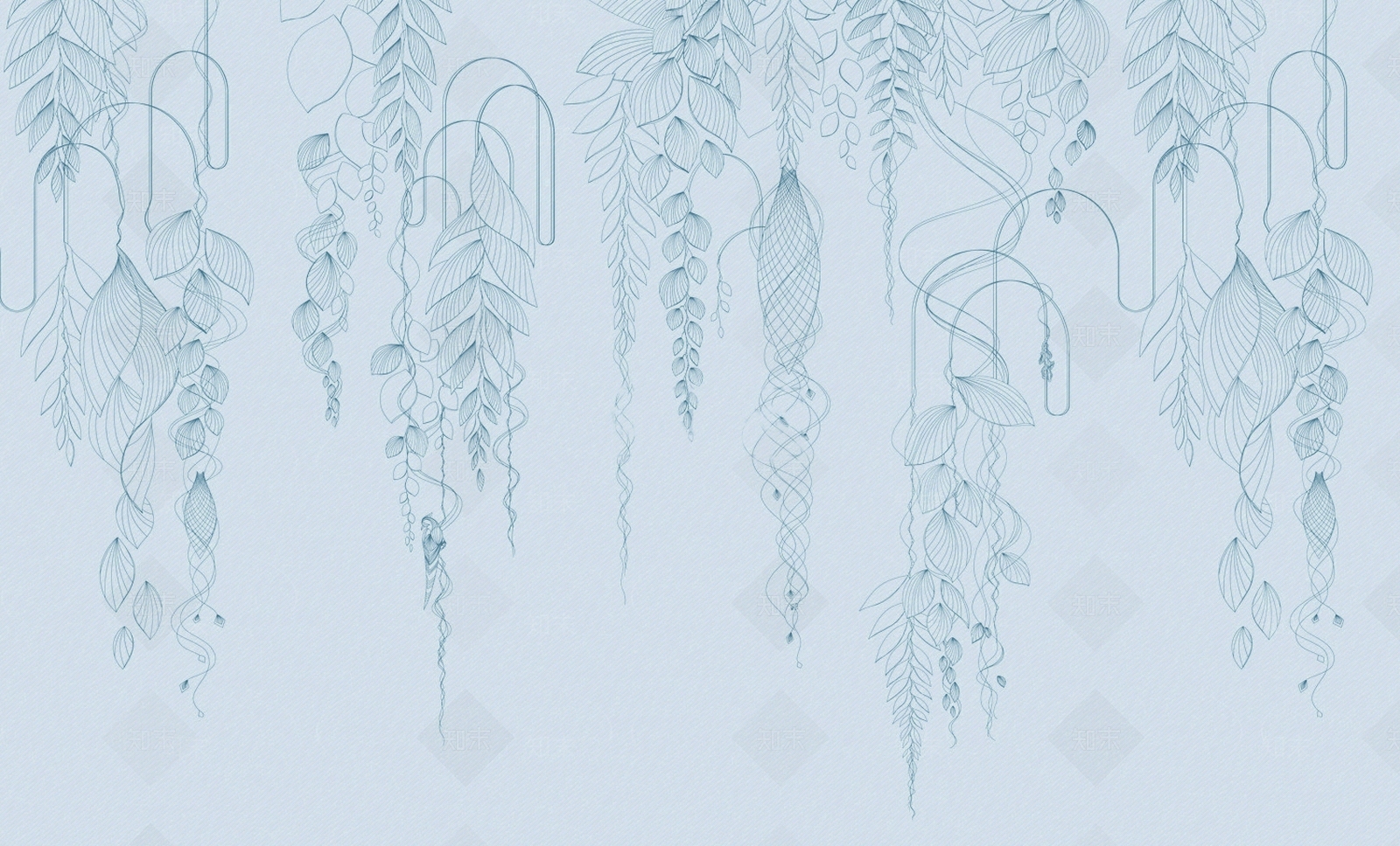 蓝色葡萄藤爬藤植物线条壁纸壁布墙布贴图下载【ID:1157814567】