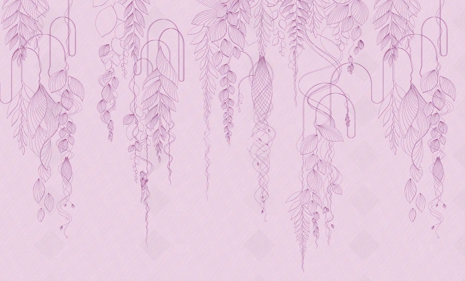 粉色葡萄藤爬藤植物线条壁纸壁布墙布贴图下载【ID:1157814629】