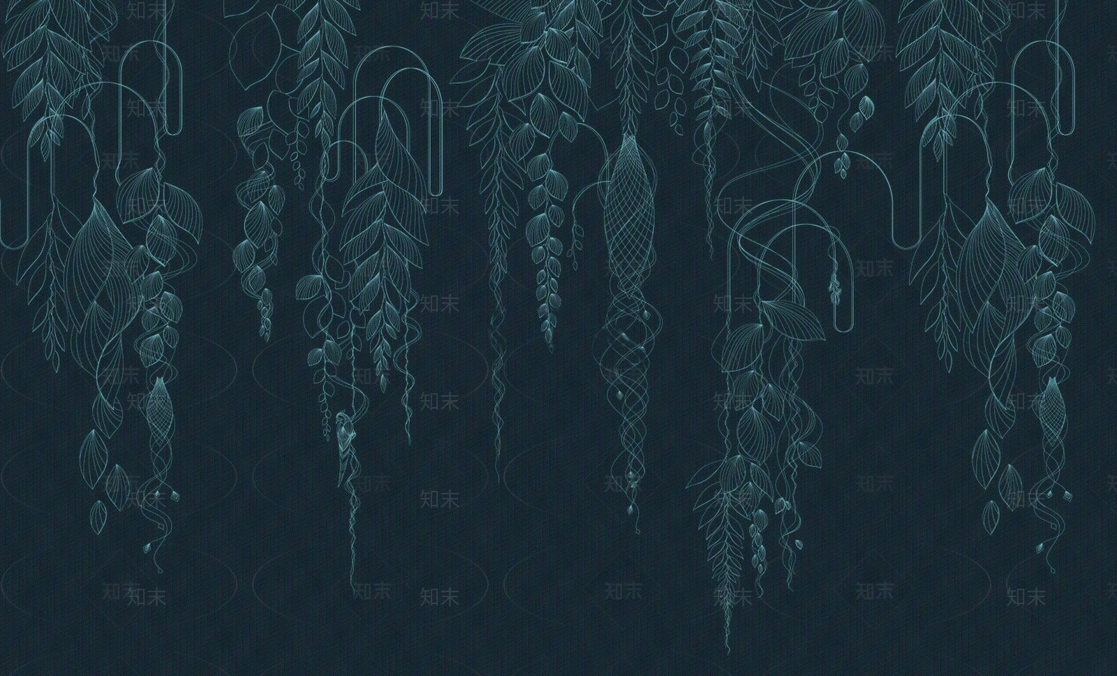 蓝色葡萄藤爬藤植物线条壁纸壁布墙布贴图下载【ID:1157814992】