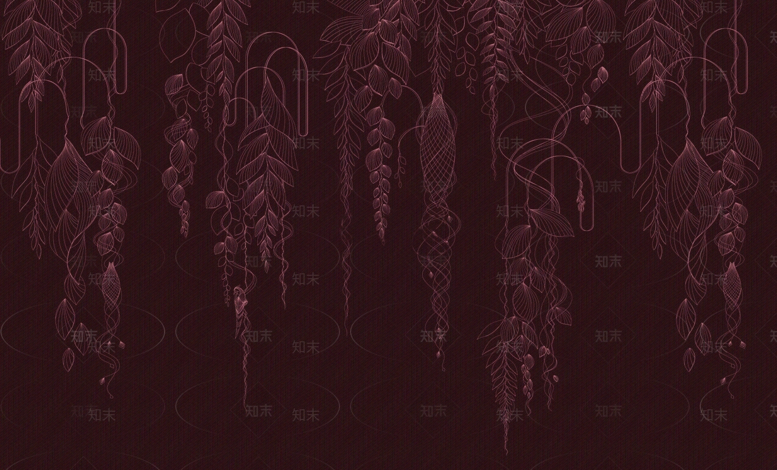 红色葡萄藤爬藤植物线条壁纸壁布墙布贴图下载【ID:1157814969】