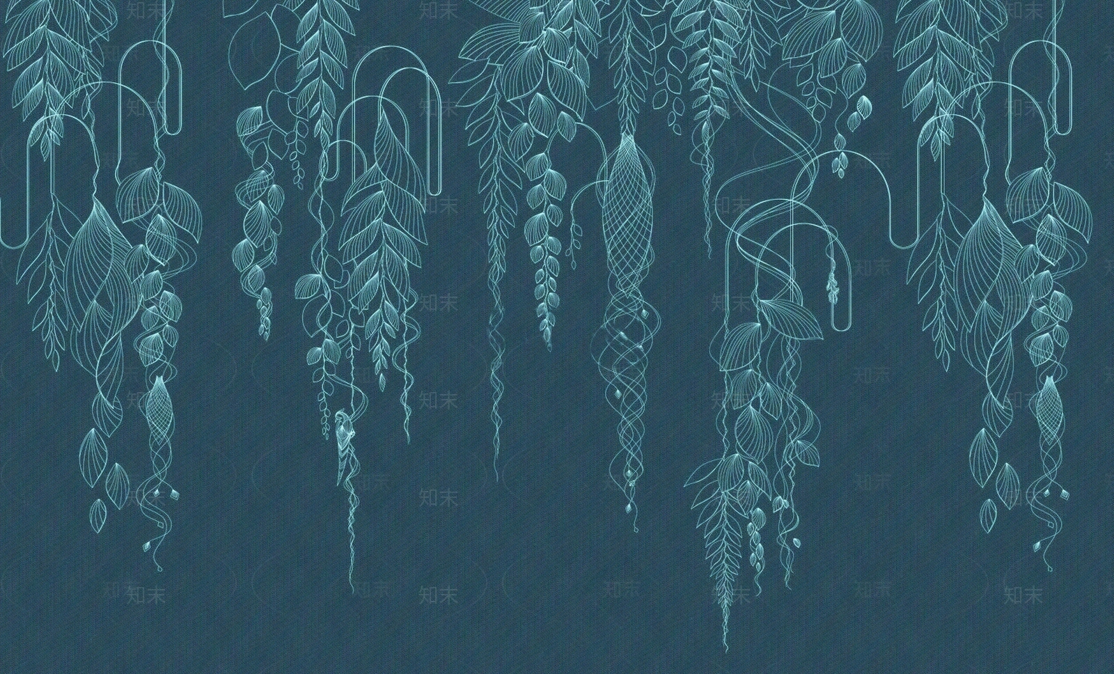 蓝色葡萄藤爬藤植物线条壁纸壁布墙布贴图下载【ID:1157815203】