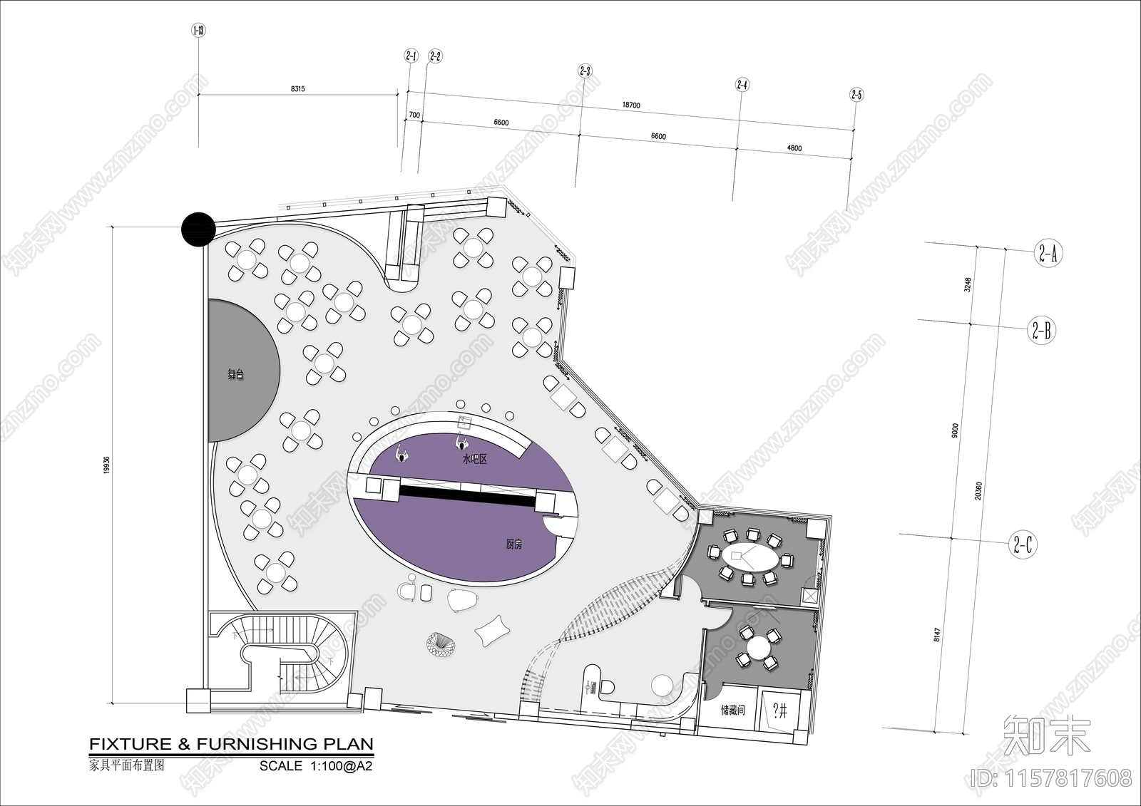 400㎡小酒吧平面布置图施工图下载【ID:1157817608】